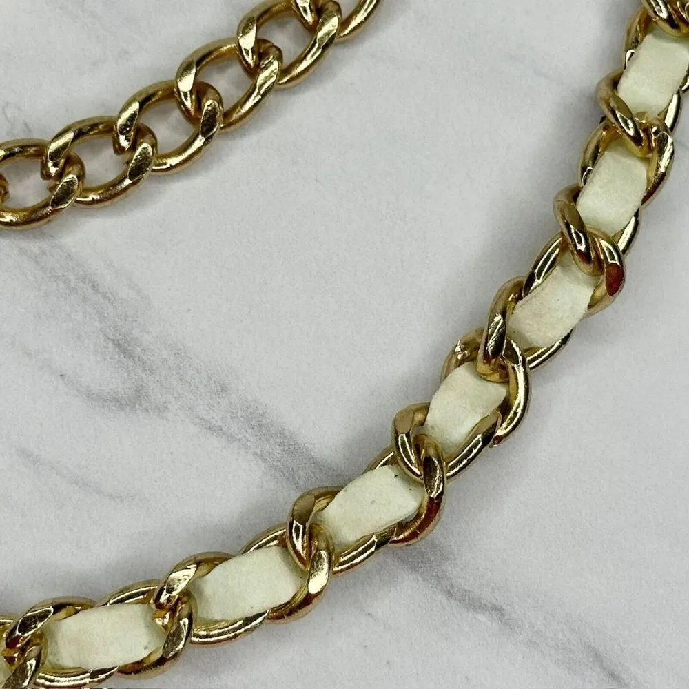 Cream Woven Gold Tone Metal Chain Link Belt One Size ✨